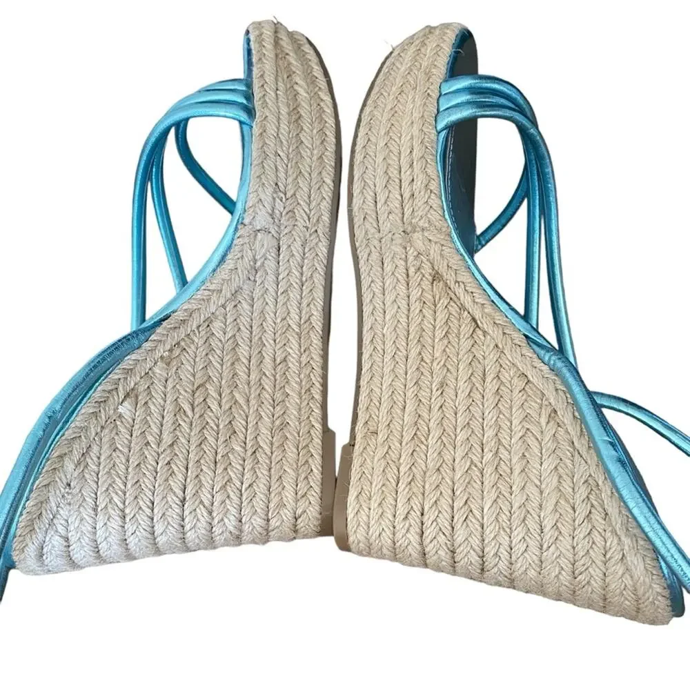 Nine West Hipsta3 Metallic Light Blue Wedge Sandals size 7.5 NWOB